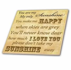 3dRose Vintage Songs You Are My Sunshine- Love Songs - Ceramic Tile, 8-inch