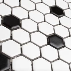 Merola Tile Madison Hex Matte 11-7/8 In. X 10-1/4 In. X 6mm Cool White With Black Dot Porcelain Mosaic Tile -Floor Lux Shop 4cc79cc0d1283d1ccd5b7f32cce29b82 1800x1800