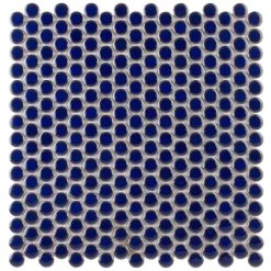 Denarius Penny Round Royal Blue Ceramic Polished Mosaic Tile