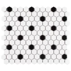Merola Tile Madison Hex Matte 11-7/8 In. X 10-1/4 In. X 6mm Cool White With Black Dot Porcelain Mosaic Tile