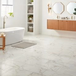 Floor Lux Shop 15 Daltile QuicTile 12 In. X 24 In. Calacatta Marble Polished Porcelain Locking Floor Tile (9.6 Sq. Ft. / Case)