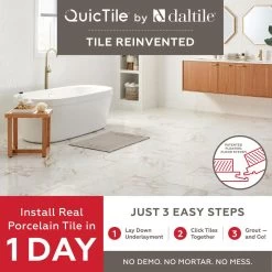 Daltile QuicTile 12 In. X 24 In. Calacatta Marble Polished Porcelain Locking Floor Tile (9.6 Sq. Ft. / Case) -Floor Lux Shop dfed58ea16cdadbc304c5ee9a9004e67 1800x1800
