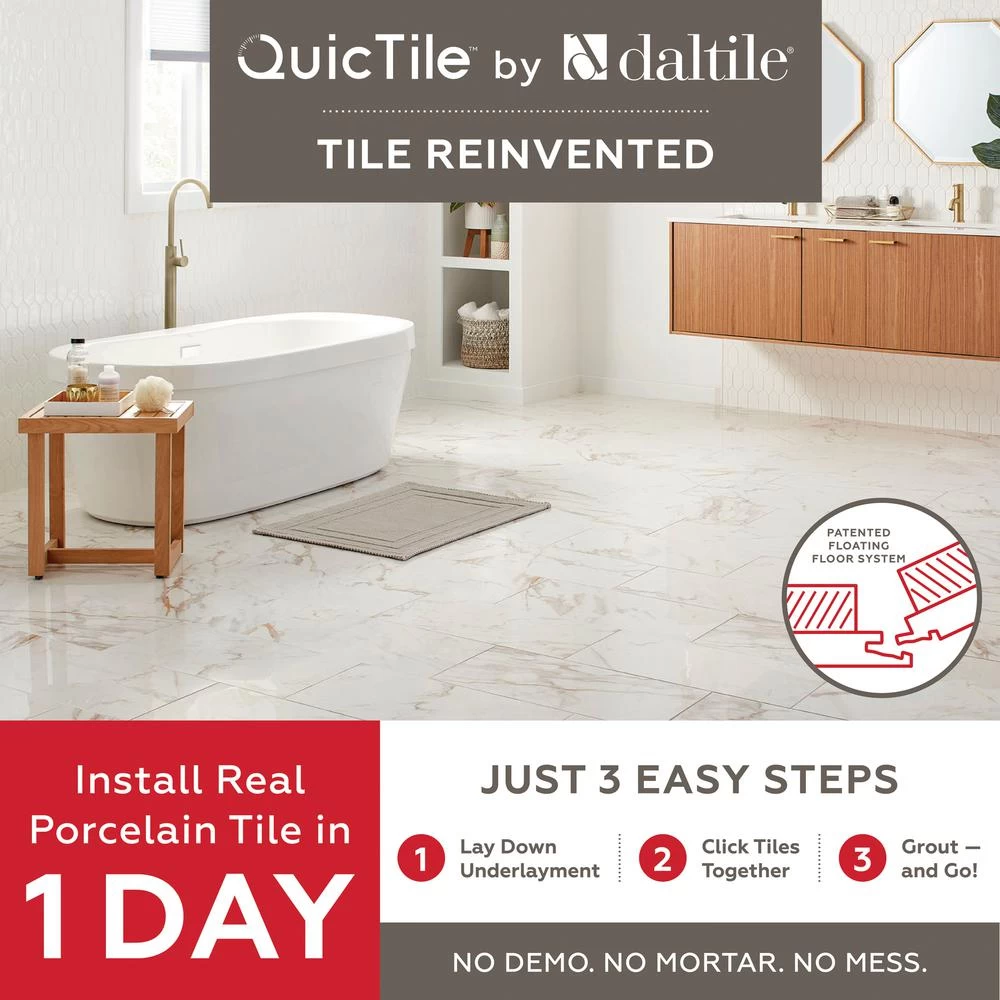 Daltile QuicTile 12 In. X 24 In. Horizon Marble Lappato Color Body Porcelain Locking Floor Tile (9.6 Sq. Ft. / Case) 11 Daltile QuicTile 12 In. X 24 In. Horizon Marble Lappato Color Body Porcelain Locking Floor Tile (9.6 Sq. Ft. / Case) - Image 9